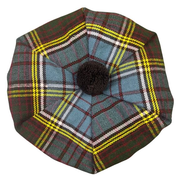 Tartan Plaid Wool Blend Traditional Tam Hat With Pom & Vibrant Pattern - Picture 6 of 6